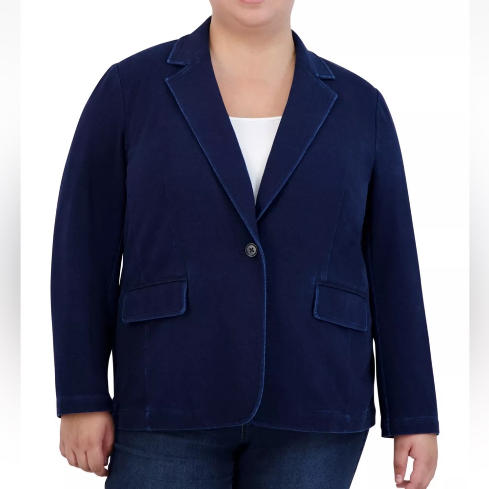 Jones New York Plus Size Women’s Denim One-Button Blazer Indigo Rinse Wash 3X